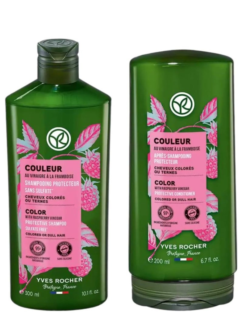 Yves Rocher - Color Protection and Shine Dyed Hair Conditioner and Shampoo Set, Shampoo 300 ml, Conditioner 200 ml - Image 1