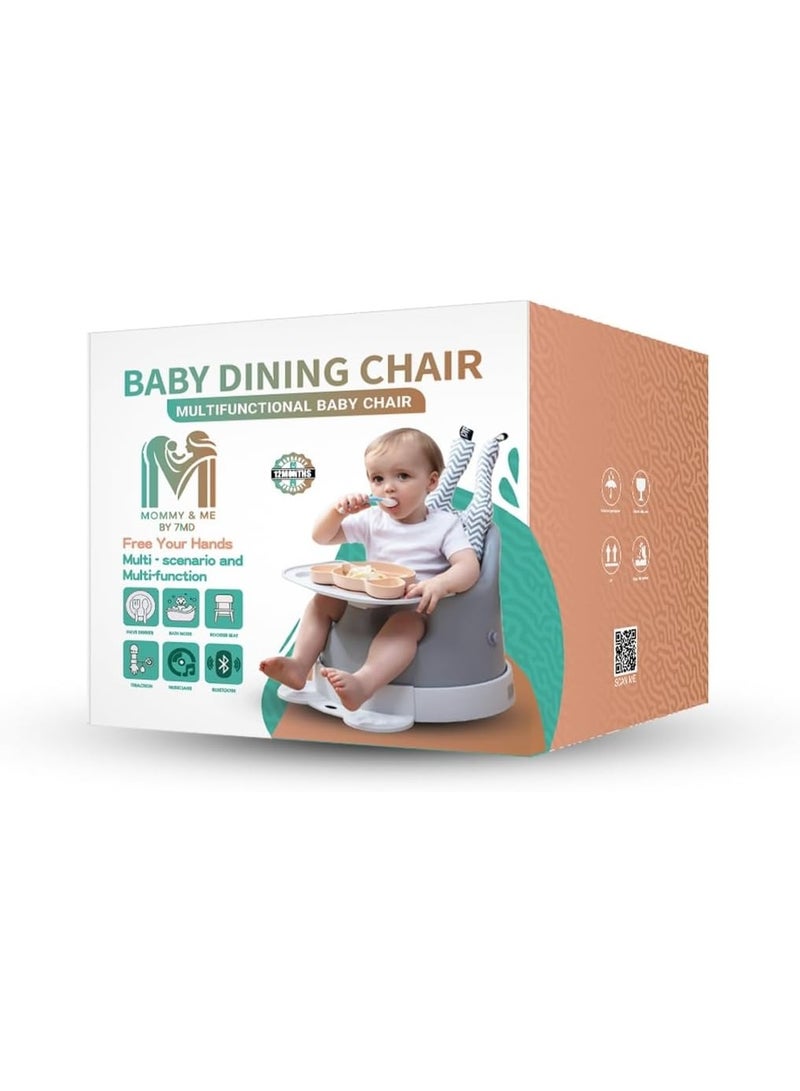 7MD Baby Dining Chair, Multifunctional High Chair for Babies and Toddlers, Adjustable Feeding Chair with Bluetooth Music, Portable Baby Seat with Cushion, Easy to Clean and Safe Design (Grey) - Image 3
