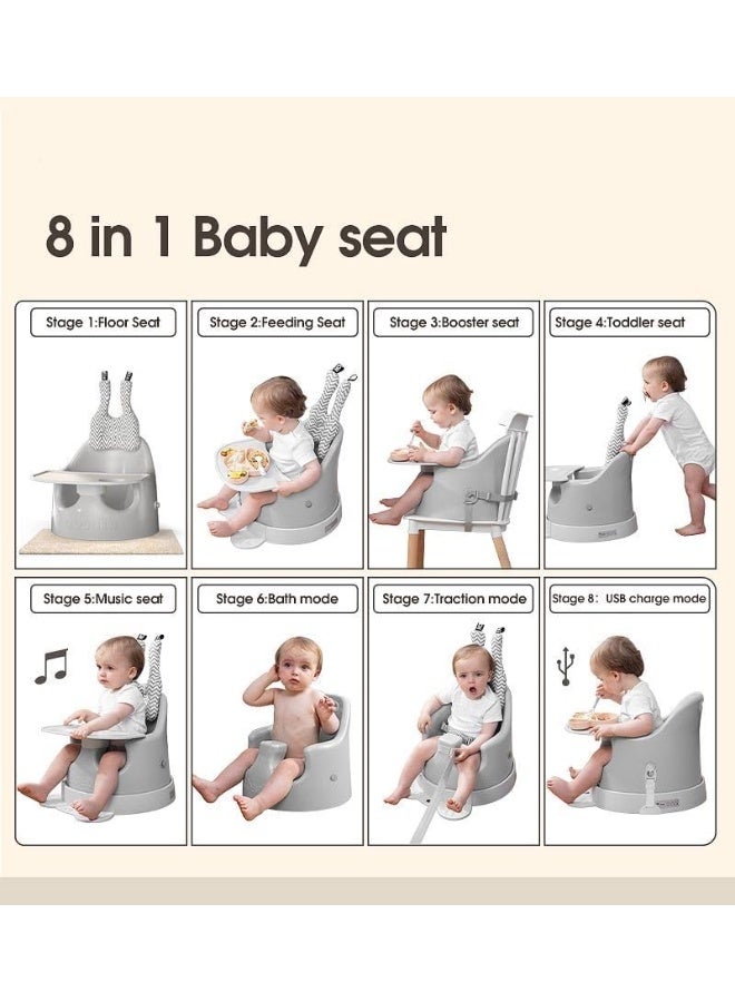 7MD Baby Dining Chair, Multifunctional High Chair for Babies and Toddlers, Adjustable Feeding Chair with Bluetooth Music, Portable Baby Seat with Cushion, Easy to Clean and Safe Design (Grey) - Image 4