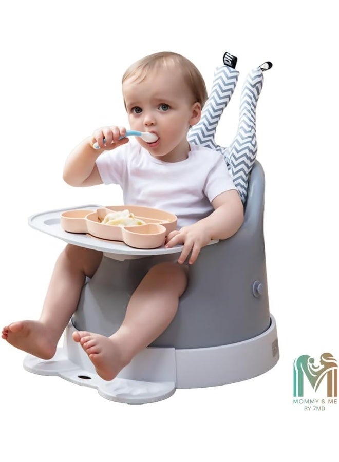 7MD Baby Dining Chair, Multifunctional High Chair for Babies and Toddlers, Adjustable Feeding Chair with Bluetooth Music, Portable Baby Seat with Cushion, Easy to Clean and Safe Design (Grey) - Image 2