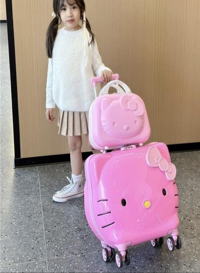 MAGICVILLE (Set of 2Pcs Trolley Bag and Cosmetic Bag Children 5D Hello Kitty Kid's Trolley 360 Rotating Suitcase 20 inch Kids Travel Luggage Children Travel Trolly Child Suitcase Girl Luggage - Image 3