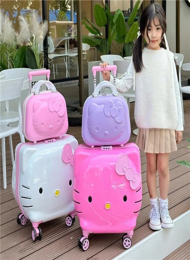 MAGICVILLE (Set of 2Pcs Trolley Bag and Cosmetic Bag Children 5D Hello Kitty Kid's Trolley 360 Rotating Suitcase 20 inch Kids Travel Luggage Children Travel Trolly Child Suitcase Girl Luggage - Image 2