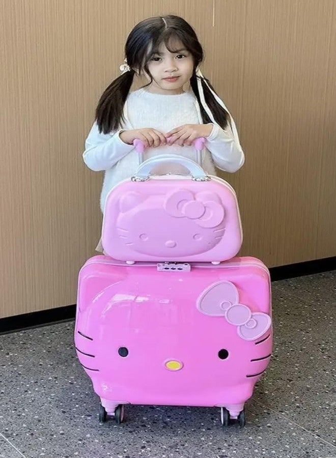 MAGICVILLE (Set of 2Pcs Trolley Bag and Cosmetic Bag Children 5D Hello Kitty Kid's Trolley 360 Rotating Suitcase 20 inch Kids Travel Luggage Children Travel Trolly Child Suitcase Girl Luggage - Image 4