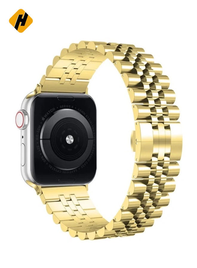 HuHa Wolait Compatible with Apple Watch Band 44mm 42mm 40mm 38mm Stainless Steel Heavy Band with Butterfly Folding Clasp Link Bracelet for iWatch Series 6/SE Series 5/4/3/2/1 Men Gold 44mm/42mmCompatible w  - Image 1
