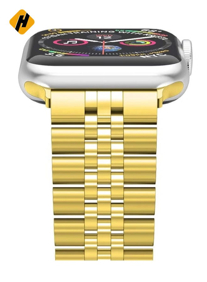 HuHa Wolait Compatible with Apple Watch Band 44mm 42mm 40mm 38mm Stainless Steel Heavy Band with Butterfly Folding Clasp Link Bracelet for iWatch Series 6/SE Series 5/4/3/2/1 Men Gold 44mm/42mmCompatible w  - Image 3