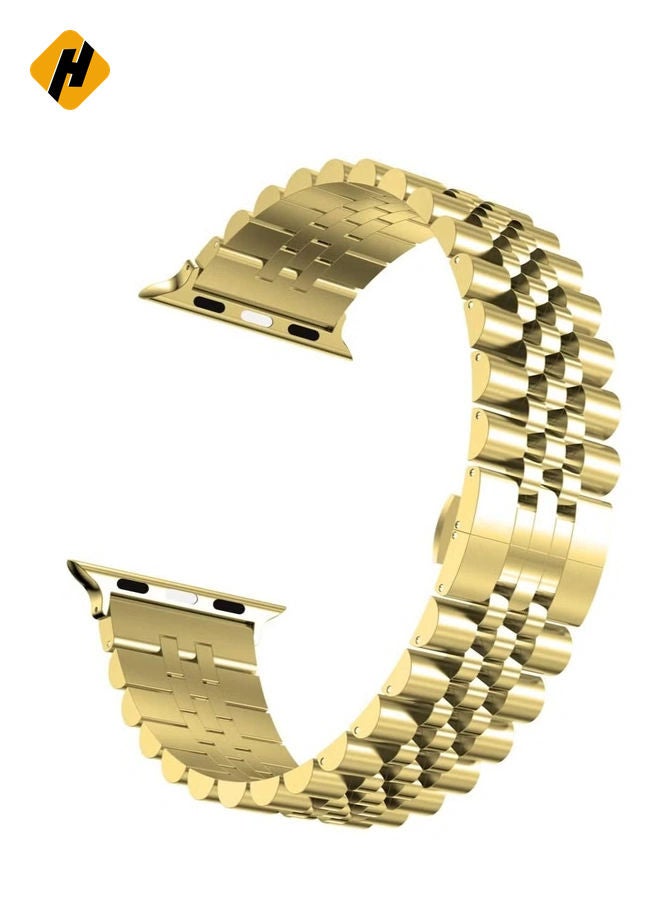 HuHa Wolait Compatible with Apple Watch Band 44mm 42mm 40mm 38mm Stainless Steel Heavy Band with Butterfly Folding Clasp Link Bracelet for iWatch Series 6/SE Series 5/4/3/2/1 Men Gold 44mm/42mmCompatible w  - Image 2