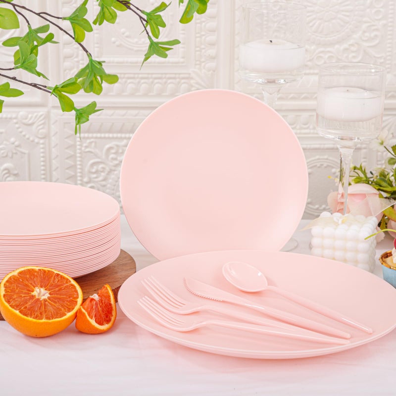 ejonirinjonir EI 150pcs Pink Plastic Plates Pink Disposable Heavy Duty Plastic Plates for Party Dinnerware Set Pink Plastic Silverware for Party Wedding - Image 5