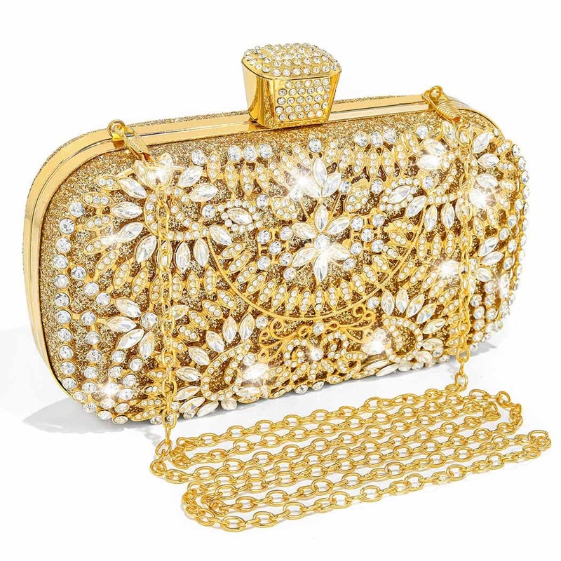 Yokawe Womens Crystal Evening Clutch Bag Christmas Bridal Wedding Purse Rhinestone Party Prom Handbag (Gold) - Image 1