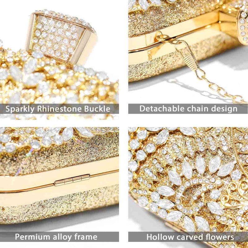 Yokawe Womens Crystal Evening Clutch Bag Christmas Bridal Wedding Purse Rhinestone Party Prom Handbag (Gold) - Image 5
