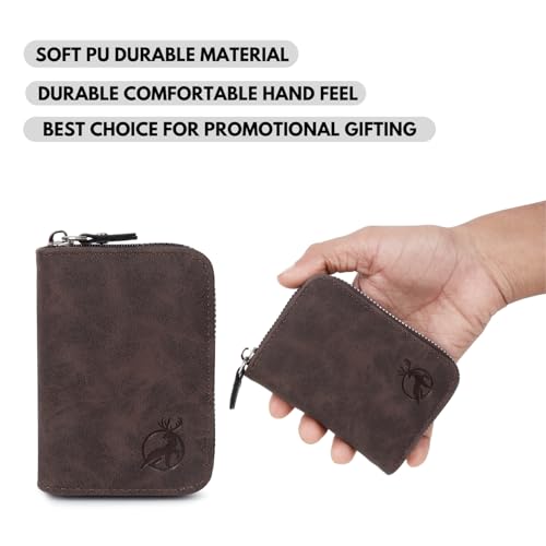 Stealodeal PU Leather 9-Slot with 2 Cash Compartments and Zipper Closure Credit/Debit/ATM Card Holder (Coffee) - Image 3