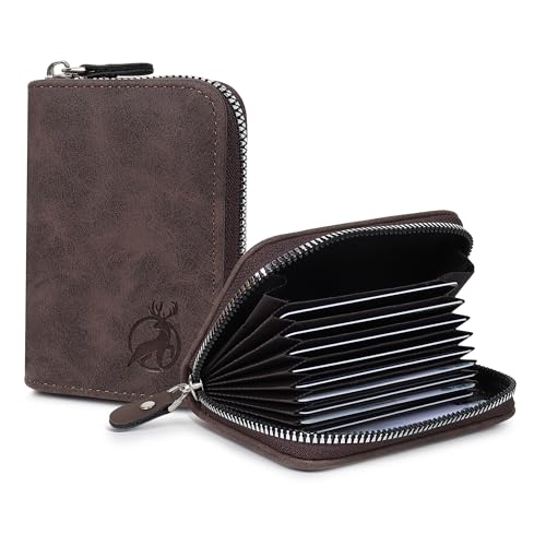 Stealodeal PU Leather 9-Slot with 2 Cash Compartments and Zipper Closure Credit/Debit/ATM Card Holder (Coffee) - Image 1