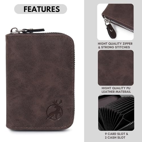 Stealodeal PU Leather 9-Slot with 2 Cash Compartments and Zipper Closure Credit/Debit/ATM Card Holder (Coffee) - Image 5