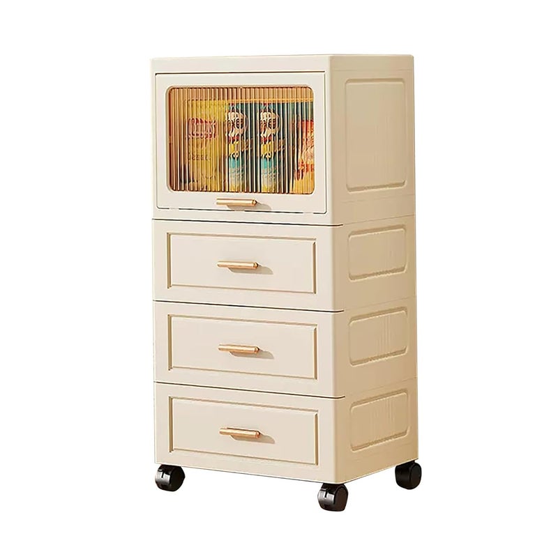 HOUSE OF QUIRK House of Quirk Bathroom Floor Storage Box SpaceSaving Bathroom Storage Unit Freestanding Box with 3 Drawers and 1 FlipTop Box 35cm Beige  - Image 1