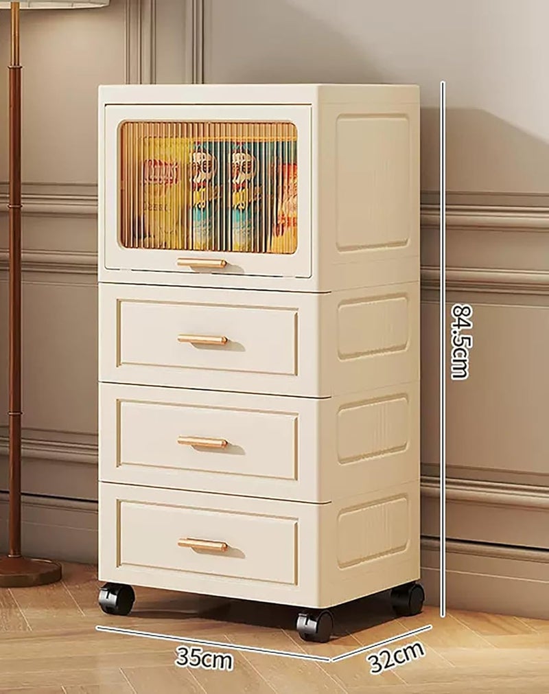 HOUSE OF QUIRK House of Quirk Bathroom Floor Storage Box SpaceSaving Bathroom Storage Unit Freestanding Box with 3 Drawers and 1 FlipTop Box 35cm Beige  - Image 2