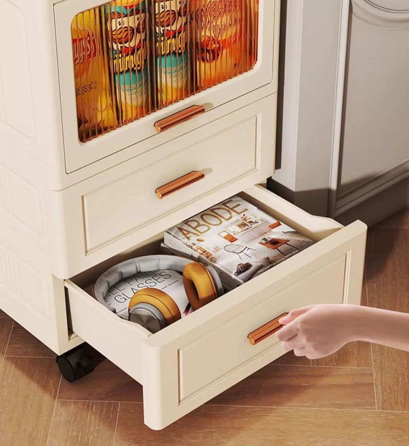 HOUSE OF QUIRK House of Quirk Bathroom Floor Storage Box SpaceSaving Bathroom Storage Unit Freestanding Box with 3 Drawers and 1 FlipTop Box 35cm Beige  - Image 4