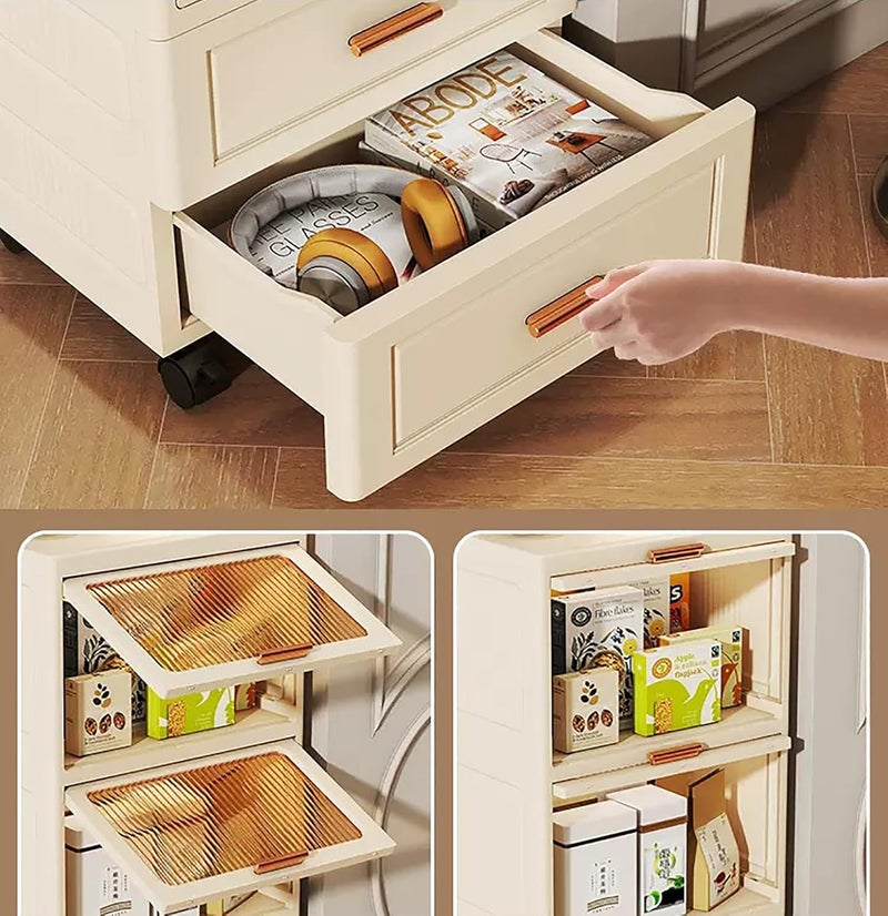 HOUSE OF QUIRK House of Quirk Bathroom Floor Storage Box SpaceSaving Bathroom Storage Unit Freestanding Box with 3 Drawers and 1 FlipTop Box 35cm Beige  - Image 3