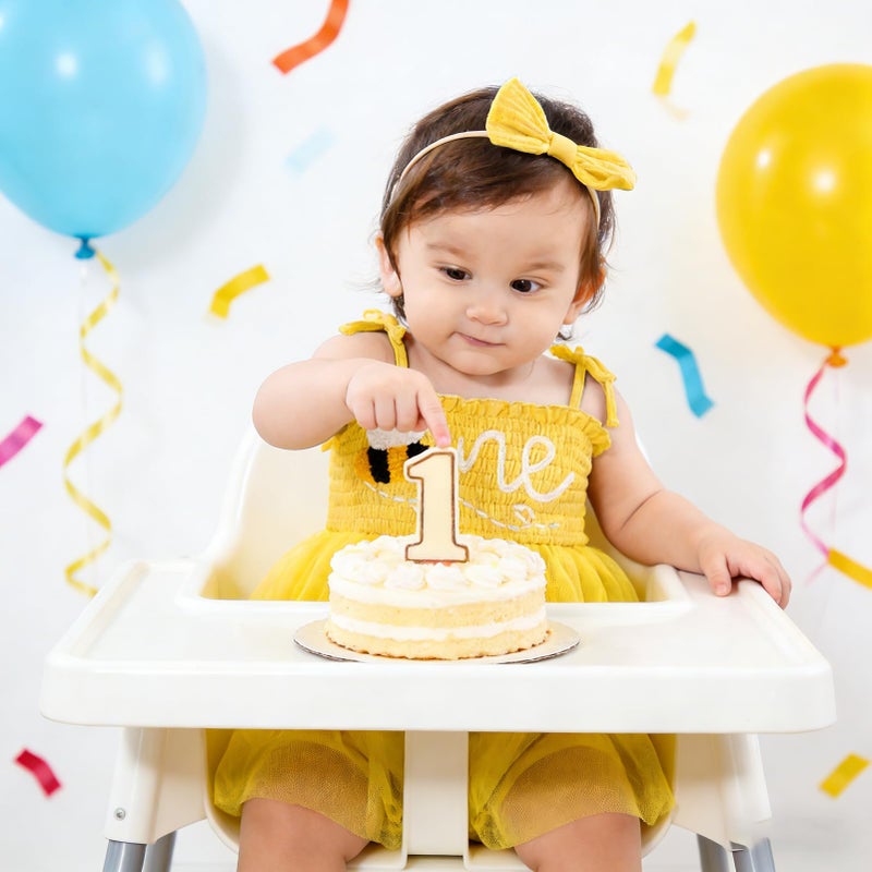 TITKKOP Baby Girl 1st Birthday Clothes One Year Old Tulle Romper Sleeveless Bodysuit Cake Smash Outfits(yellow,12-18M) - Image 2