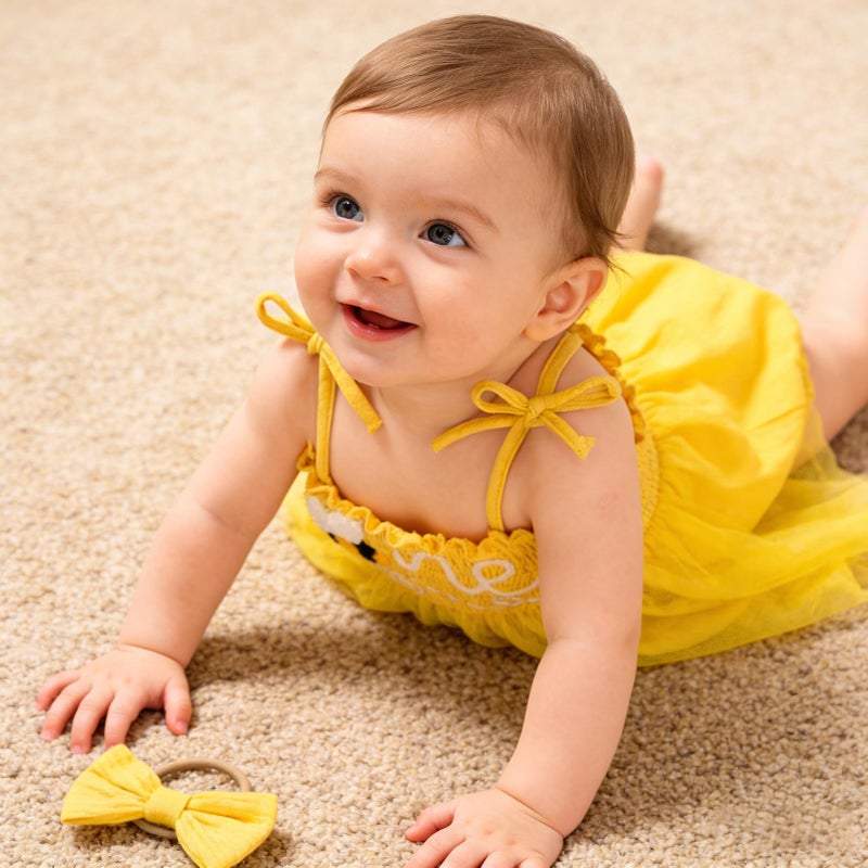 TITKKOP Baby Girl 1st Birthday Clothes One Year Old Tulle Romper Sleeveless Bodysuit Cake Smash Outfits(yellow,12-18M) - Image 5