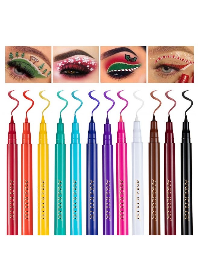 Anglicolor 12PCS Matte Colored Liquid Eyeliners Delineador De Ojos De Colores Set Colorful Eye Liner Liquid Color Eyeliner Eye Makeup Bright Colors Waterproof Smooth & No Fading (13-Multicolors)  - Image 1