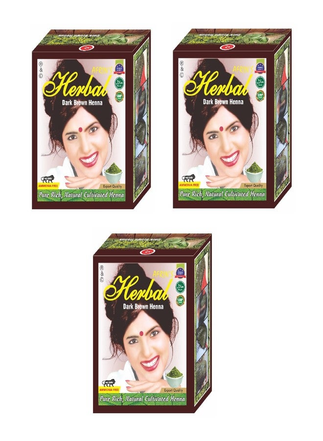 RKS AFRIN'S Natural Dark Brown Henna Hair Colour for Women & Men | Ammonia-Free Herbal Hair Colour Powder | 100% Herbal Henna-Based Formula | Grey Coverage | Soft, Shiny & Healthy Looking Hair | Dark Brown Hair Dye | 60g (Pack of 3) - Image 1