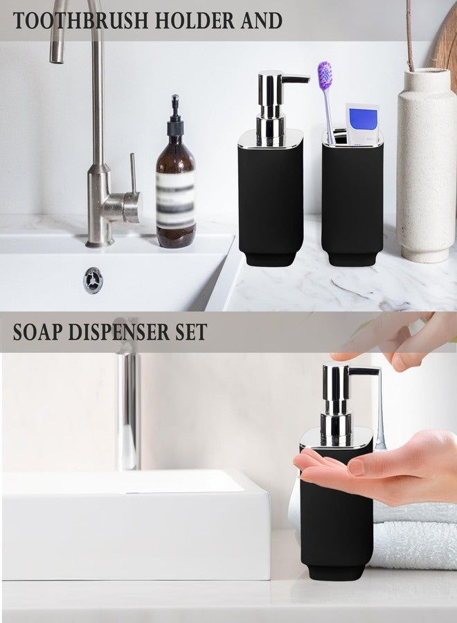 RRM Black Bathroom Accessories 2 Pieces, Soap Dispenser and Toothbrush Holder Set for Boho Bathroom - Image 3