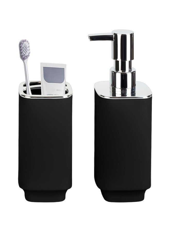 RRM Black Bathroom Accessories 2 Pieces, Soap Dispenser and Toothbrush Holder Set for Boho Bathroom - Image 1
