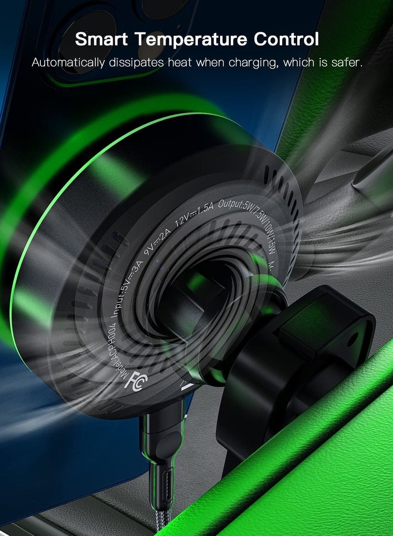 كابتن تيك Magnetic Wireless Car Charger Mount,Compatible with Magsafe Car Charger Mount,Stick on Dashboard Air Vent Phone Holder for iPhone 14/13/12 Series Phone - Image 3