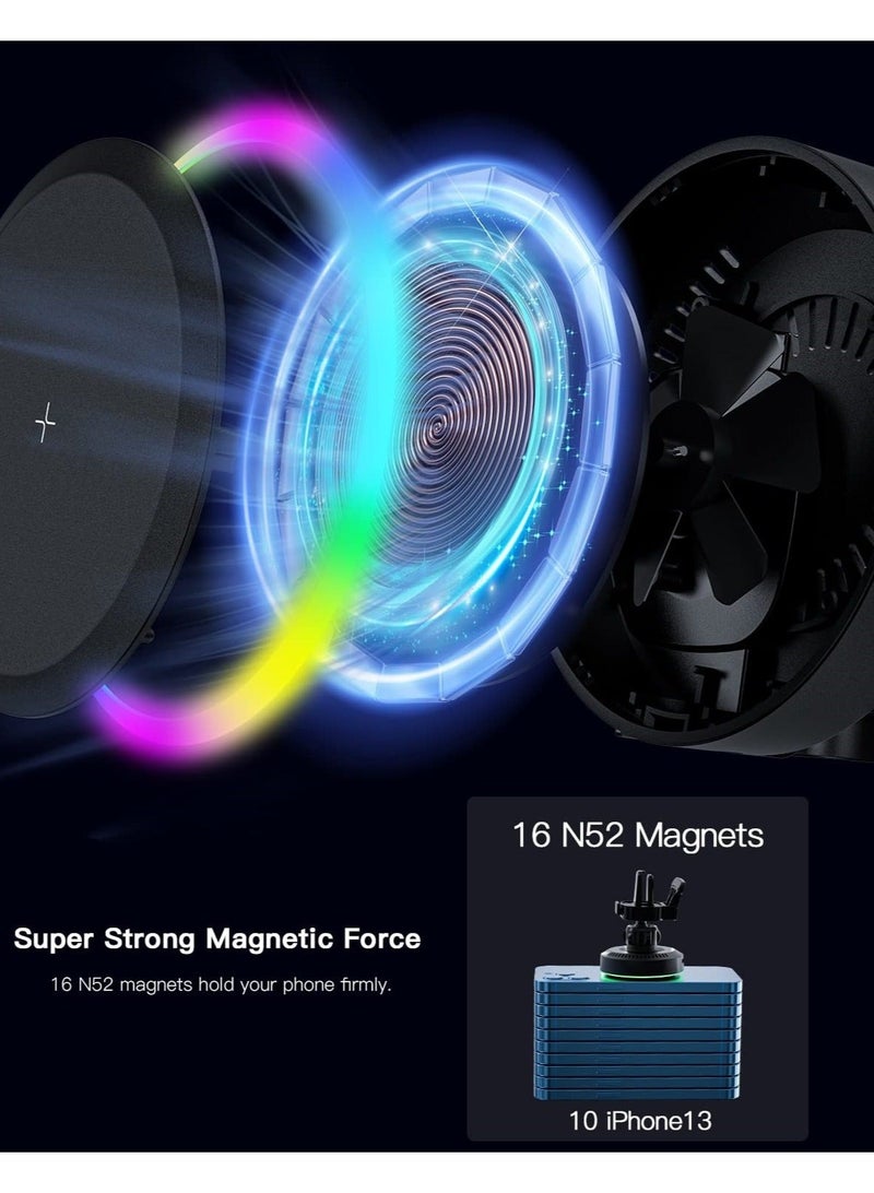 كابتن تيك Magnetic Wireless Car Charger Mount,Compatible with Magsafe Car Charger Mount,Stick on Dashboard Air Vent Phone Holder for iPhone 14/13/12 Series Phone - Image 2