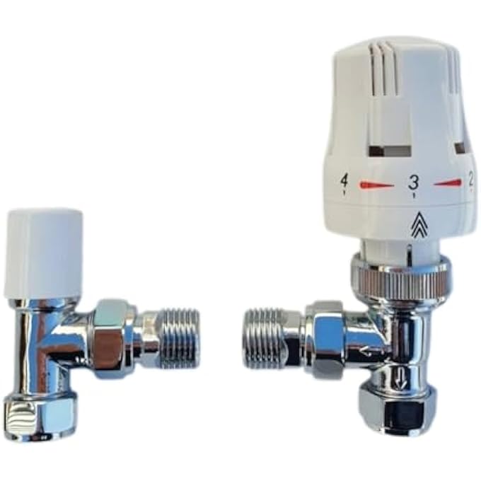 TRIESTE ANGLED WHITE THERMOSTATIC RADIATOR VALVE BI-DIRECTIONAL/TOWEL RAIL VALVE 1/2" / 15MM DESIGNER RADIATOR VALVE - Image 1