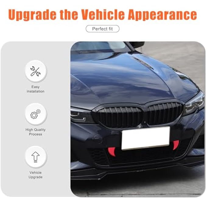Sekhyna Car Front Grille Tiger Teeth Decoration Cover Compatible with BMW 3 Series G20 G21 2020-2025 Halloween Vampire Fangs Trim ABS DIY Vehicles Cover Sticker Decoration Accessories 2PCS (Red) - Image 4