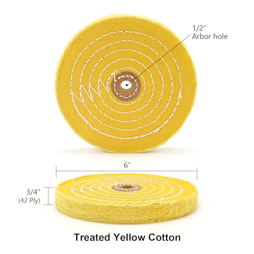 SCOTTCHEN Buffing Polishing Wheel 6 inch Treated Yellow Cotton Medium(42 Ply) with 1/2 inch Arbor Hole for Bench Grinder - 1 Pack - Image 2