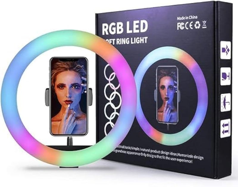 Generic HAOIN MJ30 13 Inch Immersive RGB Ring Light with Mini Phone Holder and Live Video Streaming - White Without Tripod