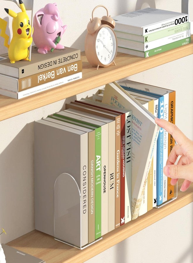 Suneerplay 4 Pcs Acrylic Bookends, Clear Book Ends for Heavy Books, Bookend Holders for Shelves, Arch Book Stopper to Hold Books, Decorative Bookends for School, Library, Home, Office - Image 5