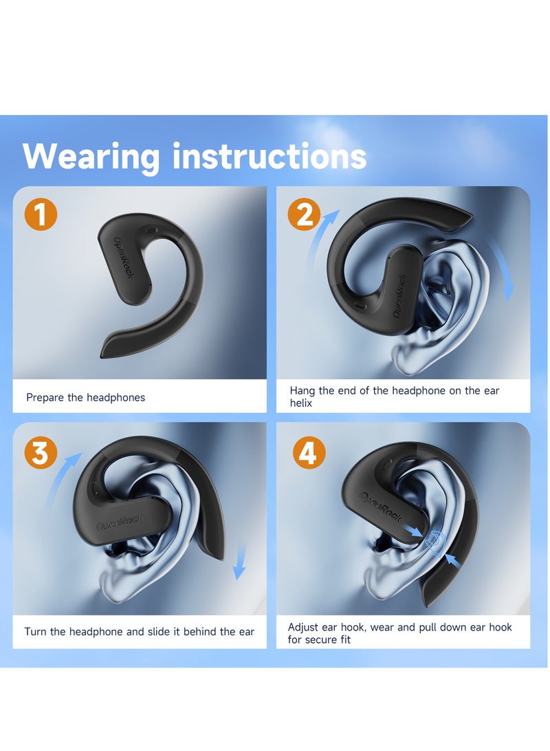OpenRock Open Ear Headphones, Wireless Hanging Earphones, Bluetooth 5.2 Dual Microphone Call Noise Reduction, 7800 Mah Ultra-Long Standby, Ipx5 Waterproof, Suitable For Outdoor Sports Black - Image 5