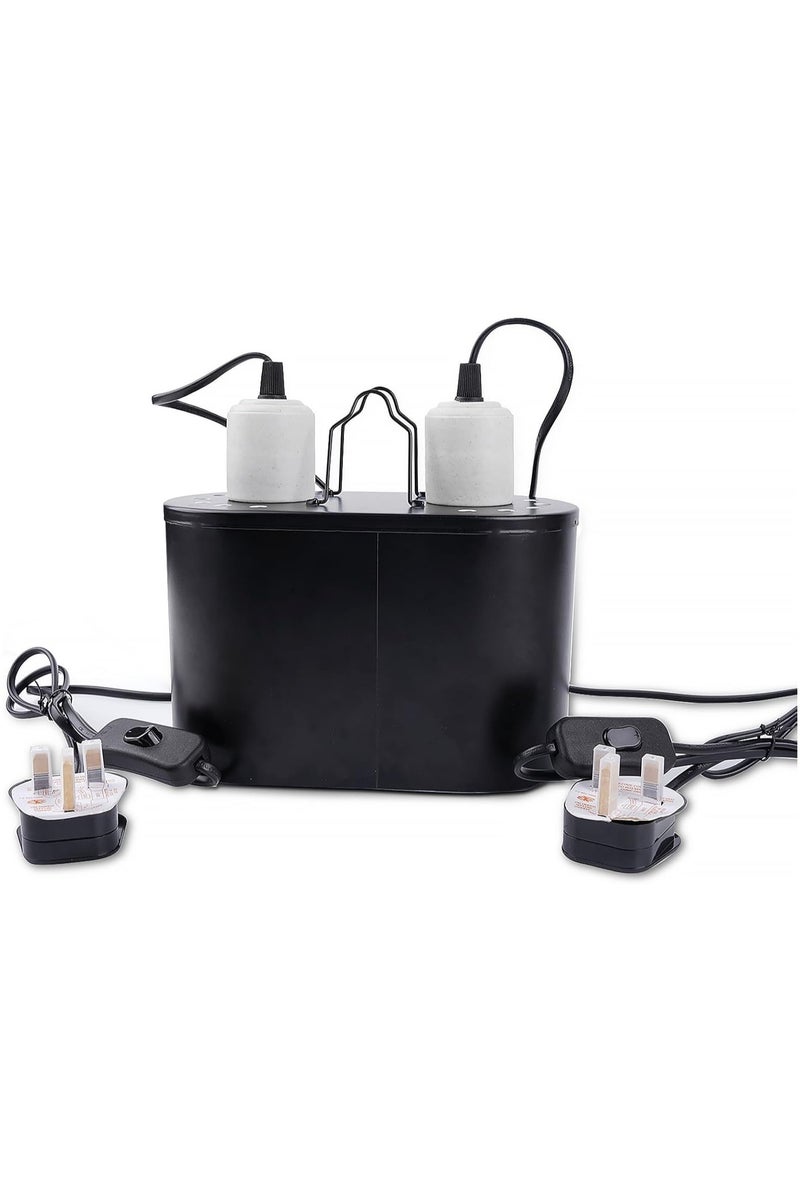 Reptile Heat Lamp, Max 200w Dual Deep Dome Heat Lamp for Reptiles, with Separate Switches for Reptile Terrarium and Tortoise Habitat, UK Plug (Bulb Not Included) - Image 1