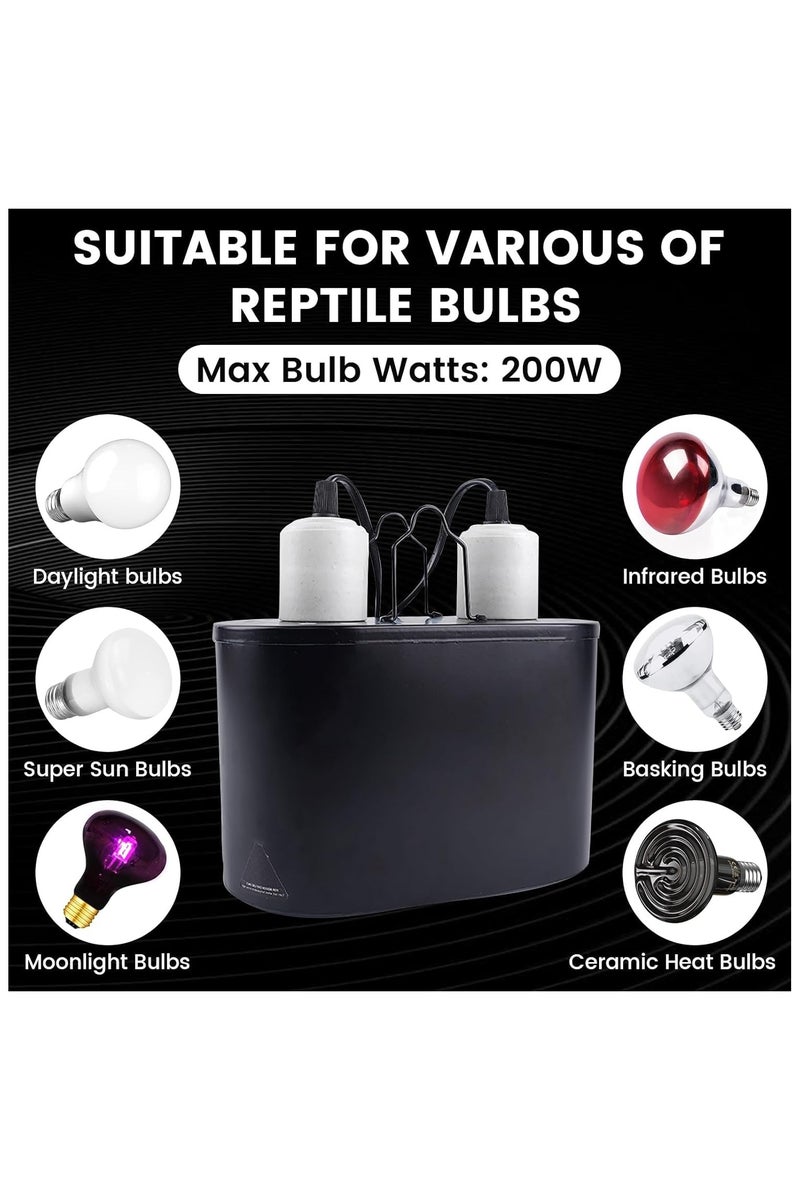 Reptile Heat Lamp, Max 200w Dual Deep Dome Heat Lamp for Reptiles, with Separate Switches for Reptile Terrarium and Tortoise Habitat, UK Plug (Bulb Not Included) - Image 2
