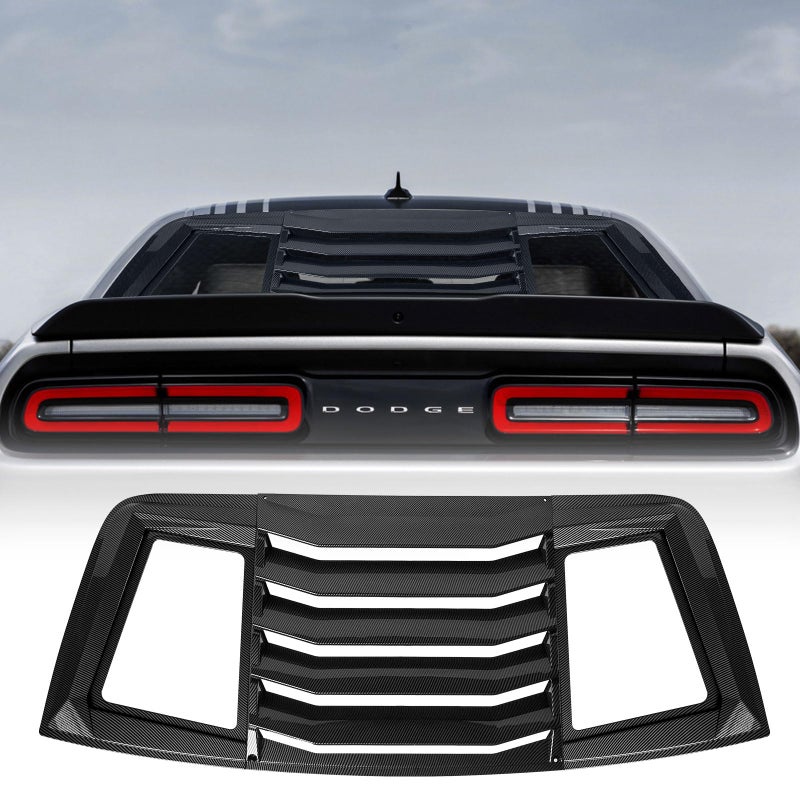 LitMiRaCle Rear Window Louvers Carbon Fiber Texture for Dodge Challenger 20082021 in GT Lambo StyleRear Windshield Sun Shade Cover Black