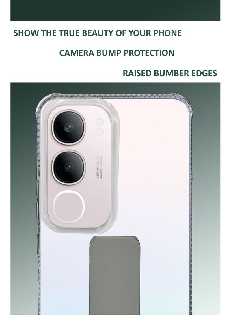 For Vivo Y19s -Transparent Shock Proof Silicone- Magnetic Case With Hand Grip Holder & Kickstand -Clear/Grey - Image 4