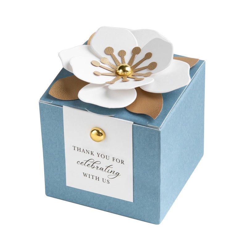 FEIYI 20 PCS Dusty Blue Candy Boxes 3 In 1 Candy Box with Floral Decor White Thank You Tags Gift wrapping for Wedding Birthday Baby Shower Decorations Party 255x255x255 inches Dusty Blue - Image 2