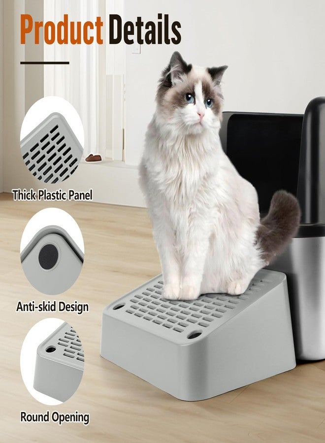 Bartuke Cat Litter Box Ramp, Litter Box Step Mat with Filter Function, Cat Litter Catcher for Self-Cleaning Litter Boxes, Cats Pedal Stool Ideal for Kitten & Elderly Cats (Light Grey) - Image 3