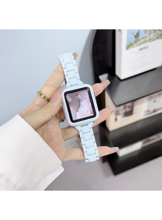 Loquat Applicable To For Applewatch Strap For Apple 4/5/6/7/8/SE Small Man Waist Transparent Three Strain Strap Case Suit-Color:light Blue Case-Exterior Dimension:44mm  - Image 1