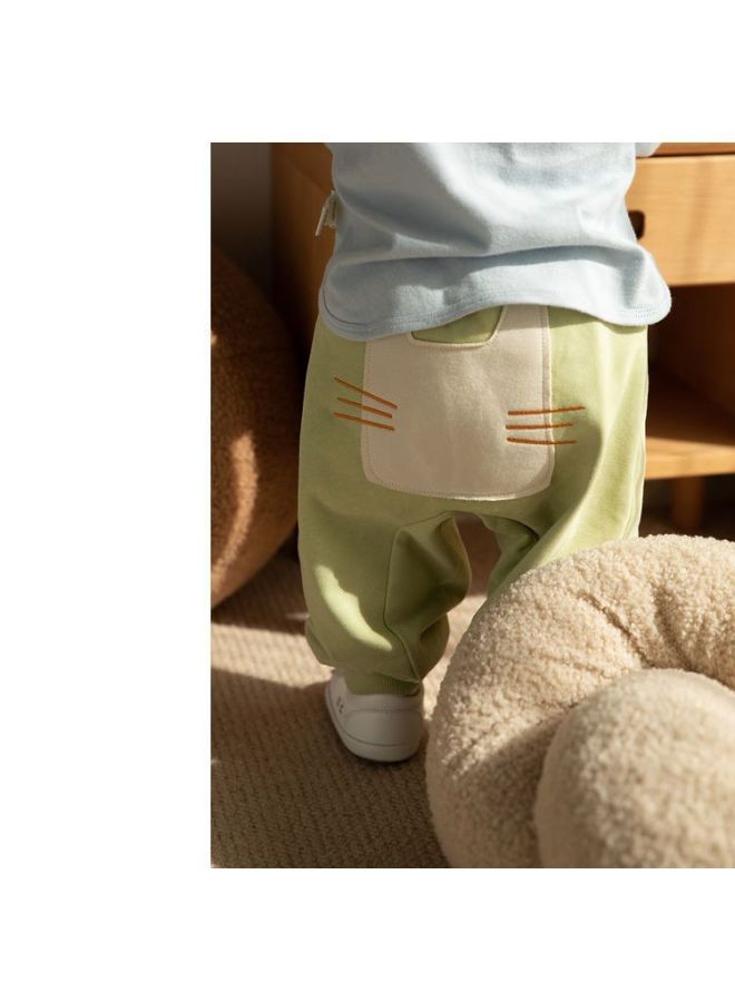 Generic Baby Spring And Autumn Pants Cotton Men And Women Baby Big PP Pants Soft Children's Fart Pants Outside Wear Baby Cute Card.-Color:Fruit Green (autumn And Winter Velvet Style)-Size:90 - Image 1