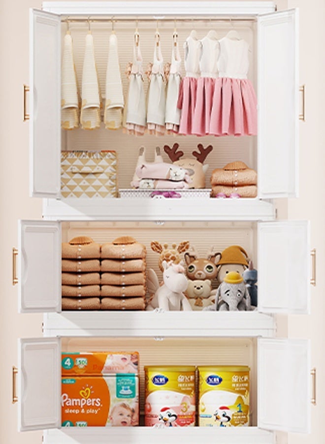 CozyNest White Freestanding Portable Wardrobe Closet 65cm Wide with Hanging Rod & Doors, Stackable Storage Bins with Lids, Dustproof Clothing Cabinet with Wheels for Bedroom & Office - Image 3