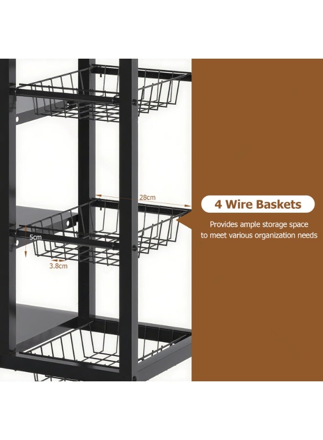 آسي بلاي رف مطبخ معدني بأربع طبقات كبير الحجم مع عجلات – تصميم أعرض وأقوى من الرفوف التقليدية، حامل ميكروويف متين مع سلال جانبية ومنظم متعدد الاستخدامات للخضار والتوابل وأدوات الطهي - Image 4