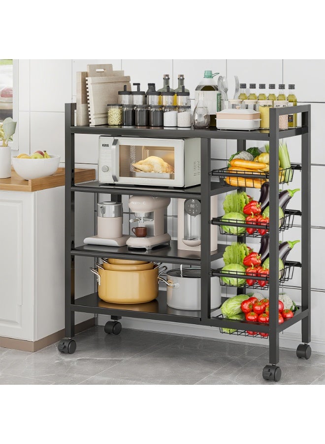 آسي بلاي رف مطبخ معدني بأربع طبقات كبير الحجم مع عجلات – تصميم أعرض وأقوى من الرفوف التقليدية، حامل ميكروويف متين مع سلال جانبية ومنظم متعدد الاستخدامات للخضار والتوابل وأدوات الطهي - Image 1
