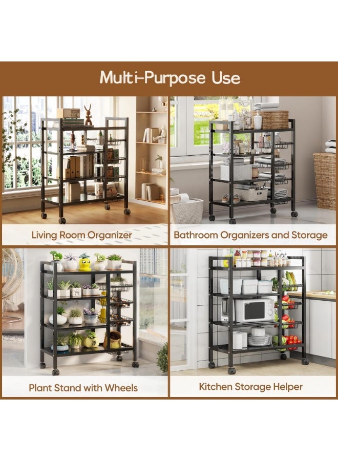 آسي بلاي رف مطبخ معدني بأربع طبقات كبير الحجم مع عجلات – تصميم أعرض وأقوى من الرفوف التقليدية، حامل ميكروويف متين مع سلال جانبية ومنظم متعدد الاستخدامات للخضار والتوابل وأدوات الطهي - Image 2