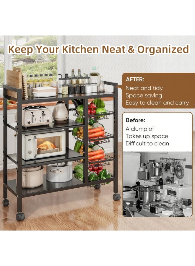 آسي بلاي رف مطبخ معدني بأربع طبقات كبير الحجم مع عجلات – تصميم أعرض وأقوى من الرفوف التقليدية، حامل ميكروويف متين مع سلال جانبية ومنظم متعدد الاستخدامات للخضار والتوابل وأدوات الطهي - Image 3