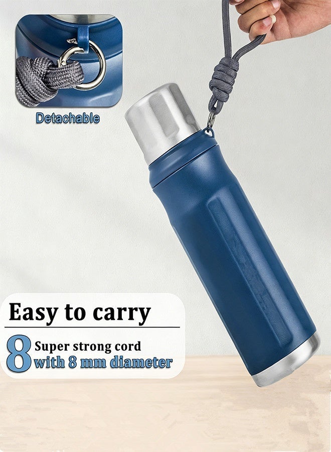 Thermos 1000ml with All-steel Cup Lid Advanced,Emergency Insulated Water Bottle,Travel/Sports/Outdoor/Campsites Thermo Bottle Mug Flask, with Cup Sleeve - Handheld - Backpack-Style Cloth Sleeve,Thermos for Coffee and Tea,With Leakproof Lid,Steeping/Coffee and Brewing Functions Teapot Coffee Pot,Insulation and Cooling Performance,Water Bottles,316 Stainless Steel Food-Grade Material Large Capacity 1 Litre Bottle Thermo Blue - Image 3