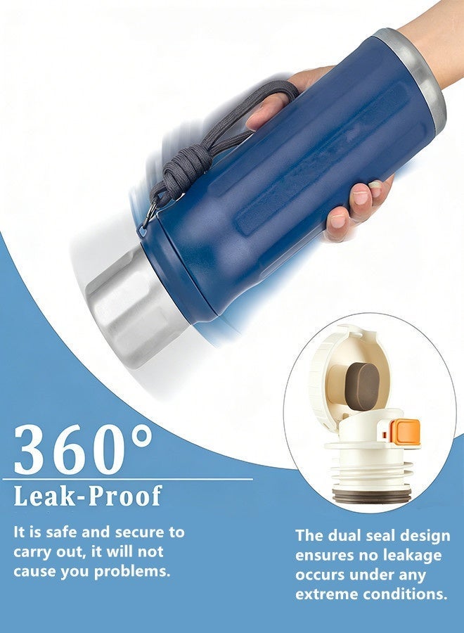 Thermos 1000ml with All-steel Cup Lid Advanced,Emergency Insulated Water Bottle,Travel/Sports/Outdoor/Campsites Thermo Bottle Mug Flask, with Cup Sleeve - Handheld - Backpack-Style Cloth Sleeve,Thermos for Coffee and Tea,With Leakproof Lid,Steeping/Coffee and Brewing Functions Teapot Coffee Pot,Insulation and Cooling Performance,Water Bottles,316 Stainless Steel Food-Grade Material Large Capacity 1 Litre Bottle Thermo Blue - Image 4