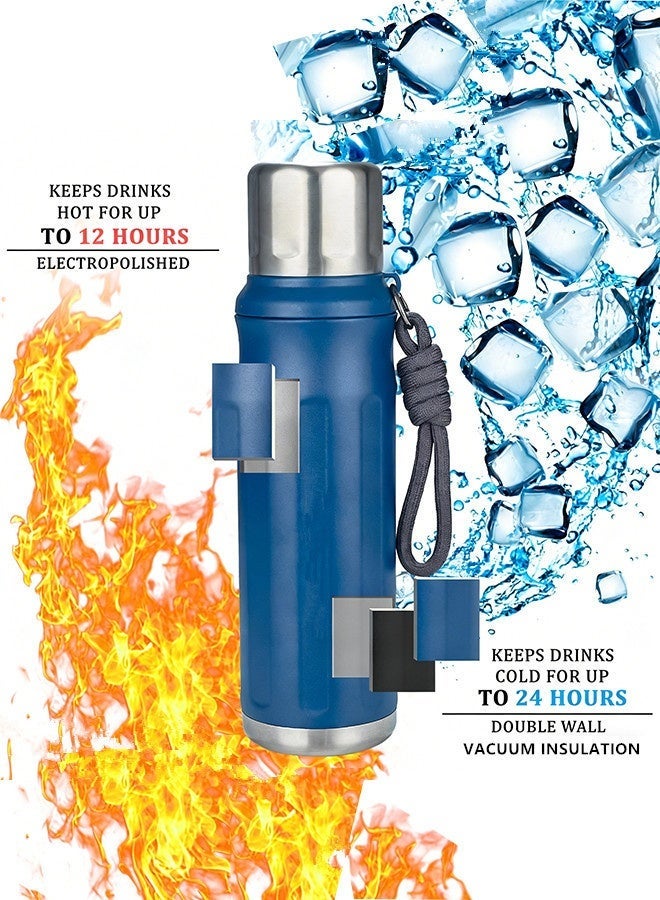 Thermos 1000ml with All-steel Cup Lid Advanced,Emergency Insulated Water Bottle,Travel/Sports/Outdoor/Campsites Thermo Bottle Mug Flask, with Cup Sleeve - Handheld - Backpack-Style Cloth Sleeve,Thermos for Coffee and Tea,With Leakproof Lid,Steeping/Coffee and Brewing Functions Teapot Coffee Pot,Insulation and Cooling Performance,Water Bottles,316 Stainless Steel Food-Grade Material Large Capacity 1 Litre Bottle Thermo Blue - Image 5